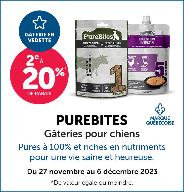 Obtenez le 2e à 20% sur les gâteries pour chiens PureBites
