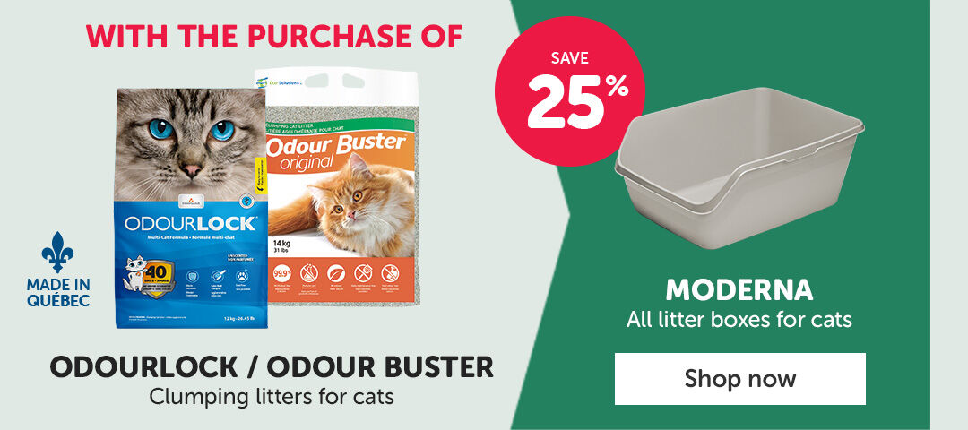 SAVE 25% on MODERNA litter boxes with the purchase of ODOURLOCK / ODOUR BUSTER