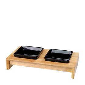 Ceramic and wood bowl set