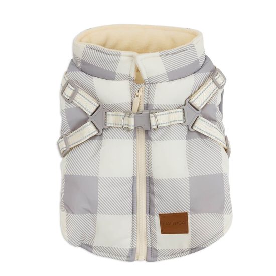 Manteau d'hiver &agrave; carreaux avec harnais ajustable int&eacute;gr&eacute; pour chiens Image NaN