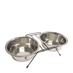 Double stainless steel bowls with rack