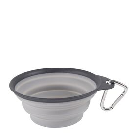 Collapsible travel bowl with carabiner, grey