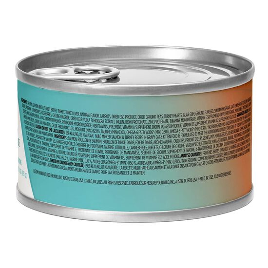 Nourriture humide sans grains au saumon et &agrave; la dinde en sauce pour chats et chatons, 85 g Image NaN