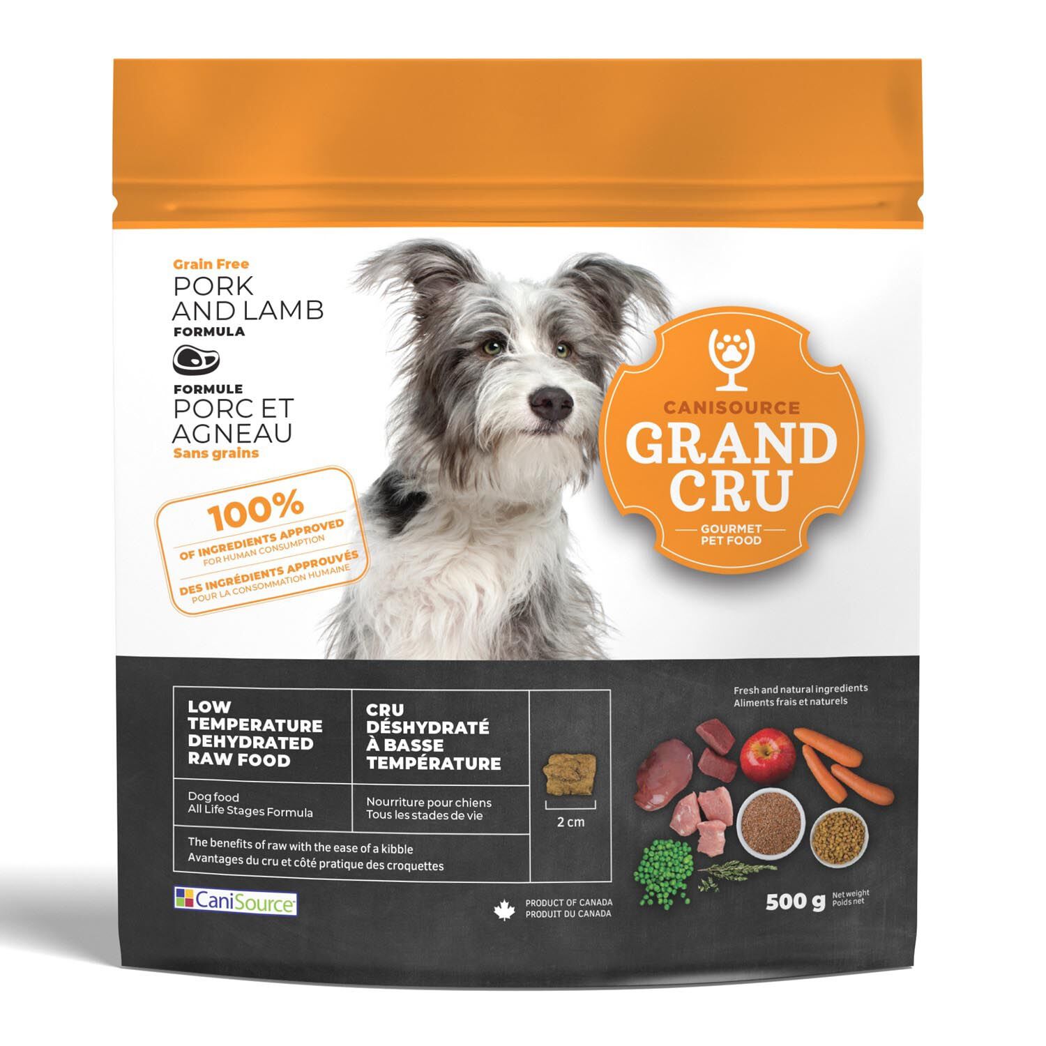 Grand Cru Raw Dehydrated Grain Free Pork and Lamb for Dogs, 500 g