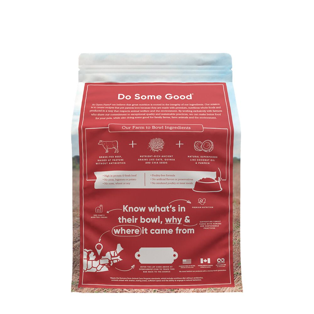 Grassfed beef & ancient grains dry dog food Open Farm Mondou