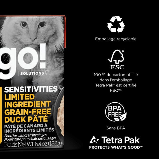 Pâté « Sensitivities » de canard à ingrédients limités sans grains pour chats, 182 g Image NaN