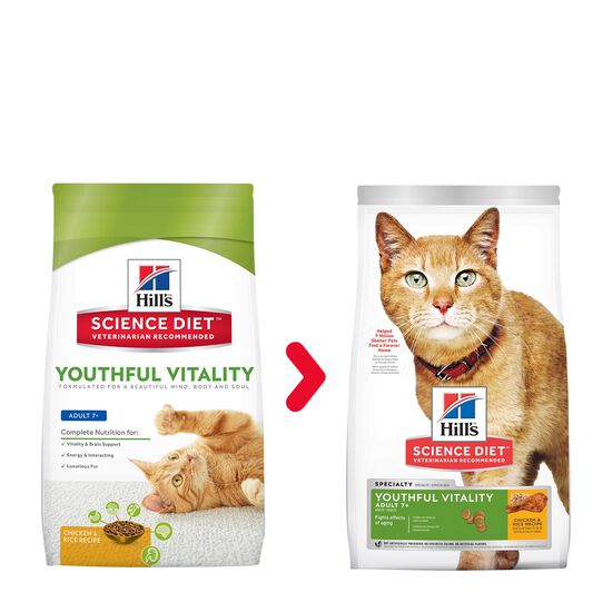 Adult 7+ Youthful Vitality Chicken & Rice Dry Cat Food Image NaN
