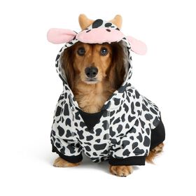 Cow Fleece Hoodie with Fun Details and Hood for Dogs
