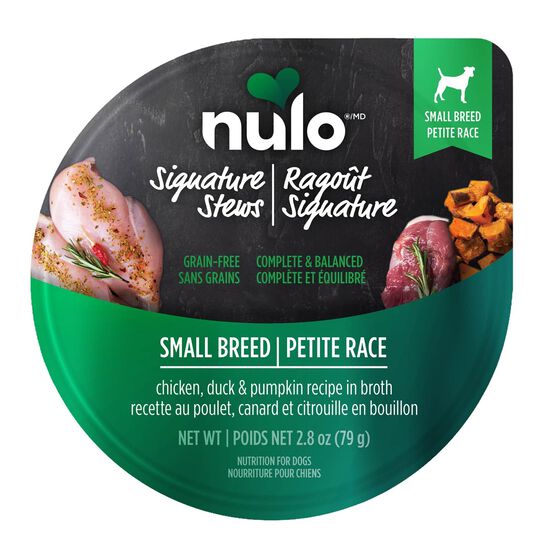 Rago&ucirc;t Signature sans grains au poulet, canard et citrouille en bouillon pour chiens de petites races, 79 g Image NaN