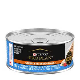 Complete wet cat food, ocean whitefish & tuna entrée in sauce 