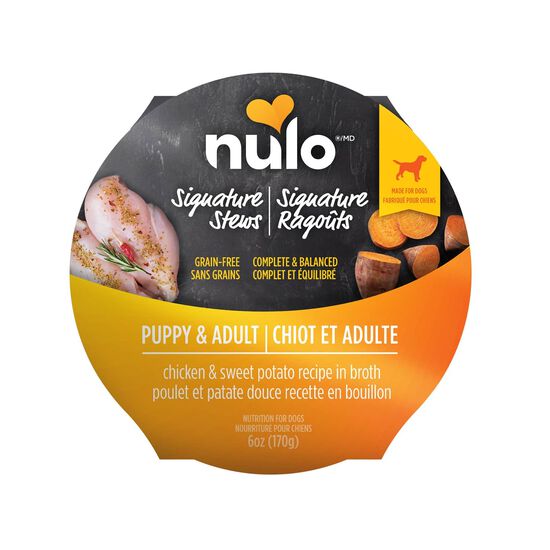 Rago&ucirc;t Signature sans grains au poulet et patate douce en bouillon pour chiots et chiens adultes, 170 g Image NaN