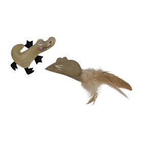 Leather Bee and Parrot Toy Duo for Cats