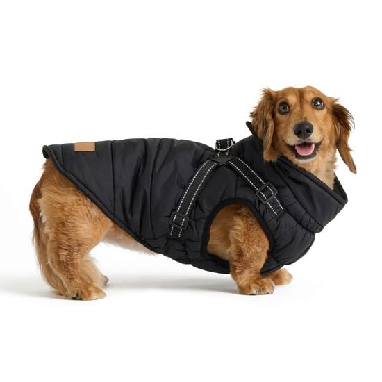 Manteau d&rsquo;hiver style puffer avec harnais ajustable int&eacute;gr&eacute; pour chiens Image NaN