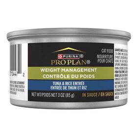 Entr&eacute;e de thon et riz sp&eacute;cialis&eacute;e contr&ocirc;le du poids pour chats, 85 g