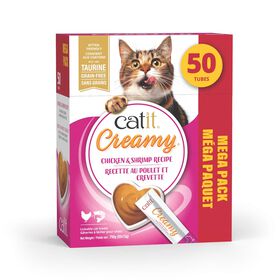 Creamy cat lickable treat, chicken and shrimp, 50-pack