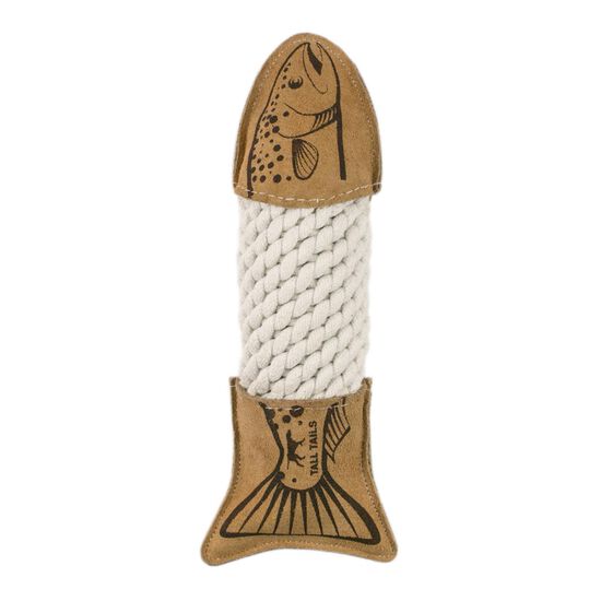 Jouet en cuir naturel et corde en forme de truite pour chiens Image NaN