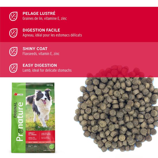 Nourriture sèche formule original à l'agneau, pois et orge pour chiens adultes, 11,3kg Image NaN