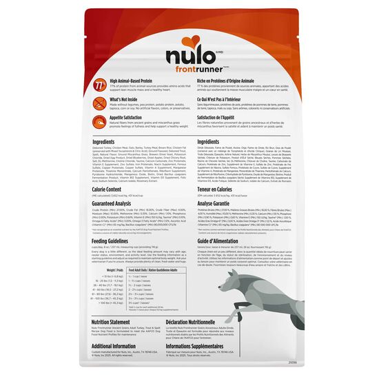 Nourriture s&egrave;che Frontrunner grains ancestraux  &agrave; la dinde, truite et &eacute;peautre pour chiens adultes, 1,36 kg Image NaN