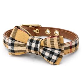 Collier beige avec n&oelig;ud papillon et boucle pour chiens