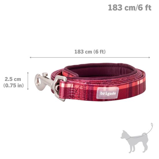 Laisse neoprene pour chiens, Carreaux bourgognes Image 2.0
