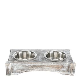 Stainless steel and wood bowl set