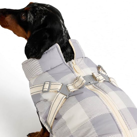 Manteau d'hiver &agrave; carreaux avec harnais ajustable int&eacute;gr&eacute; pour chiens Image NaN