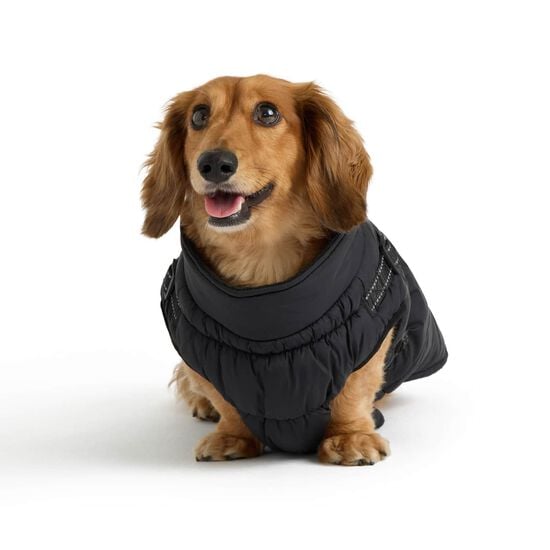 Manteau d&rsquo;hiver style puffer avec harnais ajustable int&eacute;gr&eacute; pour chiens Image NaN
