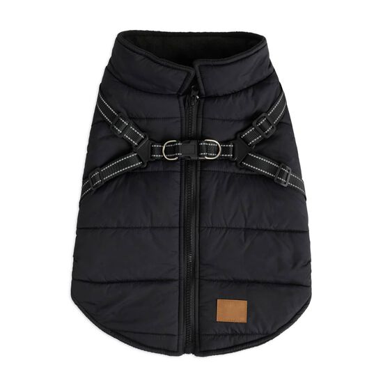 Manteau d&rsquo;hiver style puffer avec harnais ajustable int&eacute;gr&eacute; pour chiens Image NaN