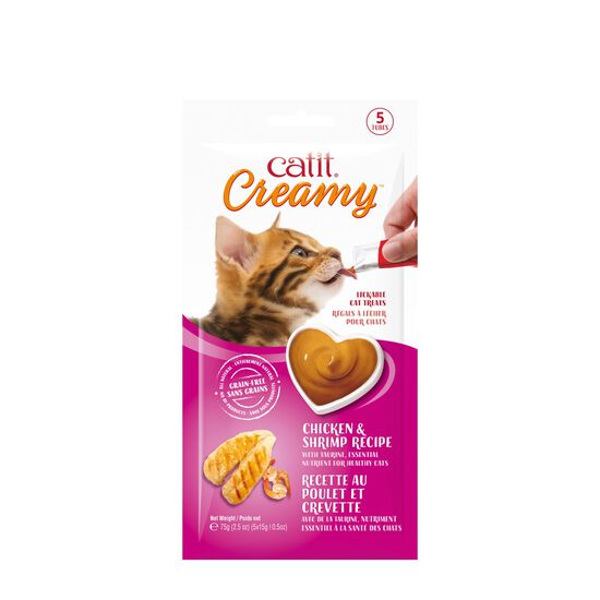 Gâterie Creamy pour chats, poulet et crevette, paquet de 5 Image NaN