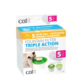 Triple Action Catit Fountain Filter, 5 pack