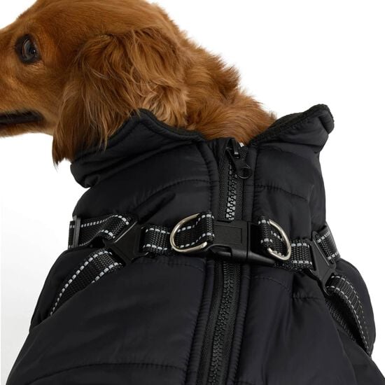 Manteau d&rsquo;hiver style puffer avec harnais ajustable int&eacute;gr&eacute; pour chiens Image NaN