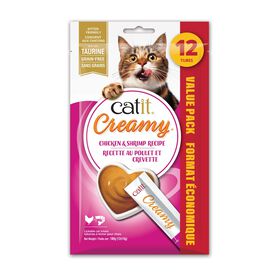 G&acirc;terie Creamy pour chats, poulet et crevette, paquet de 12