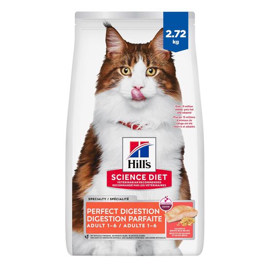Nourriture sèche « Perfect Digestion » au saumon, riz brun et avoine pour chats adultes, 2,72 kg Image NaN