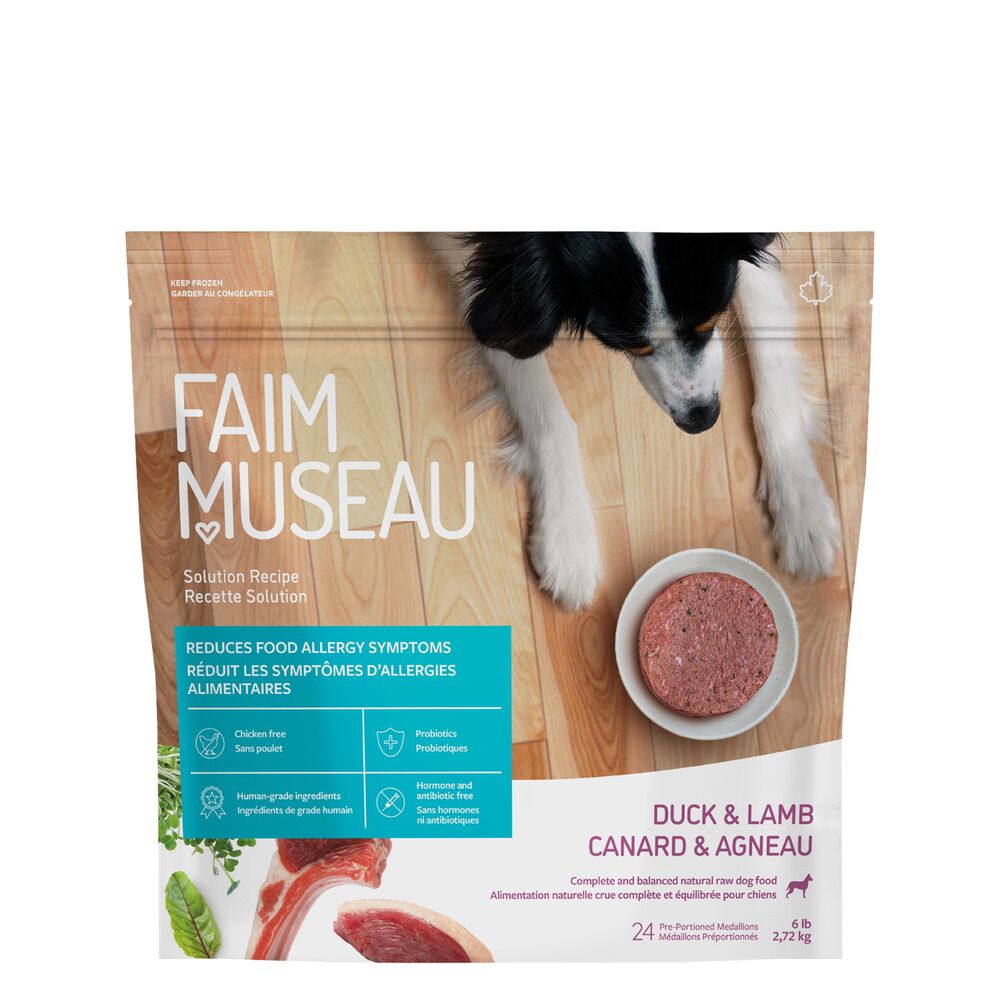 Raw dog food, duck and lamb Faim Museau Mondou