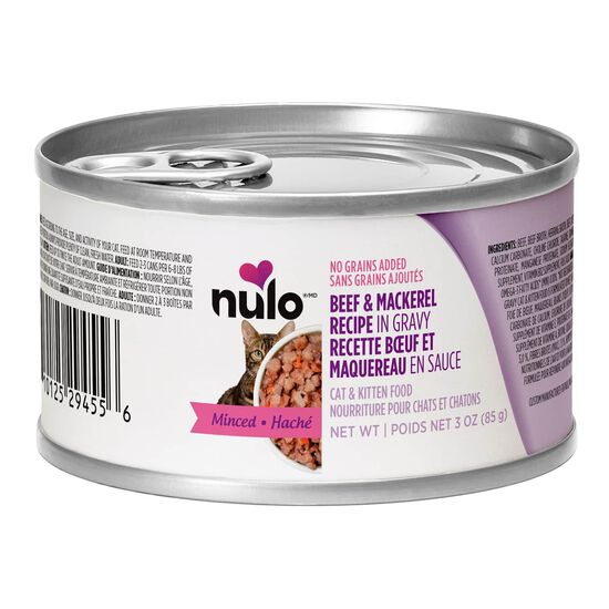 Nourriture humide sans grains au boeuf et maquerau en sauce pour chats et chatons, 85 g Image NaN