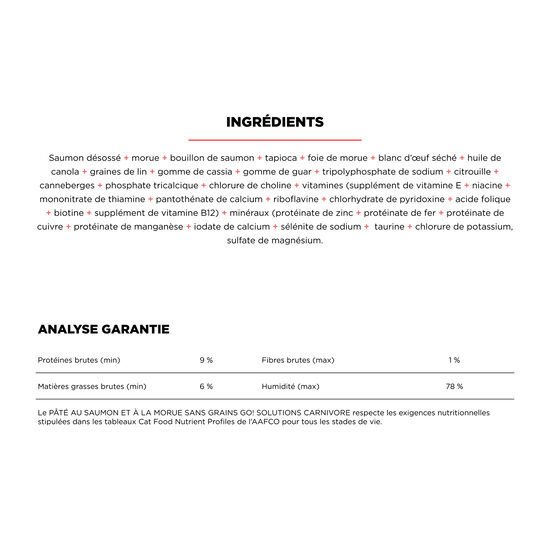 Pâté « Carnivore » de saumon et morue sans grains pour chats, 182 g Image NaN