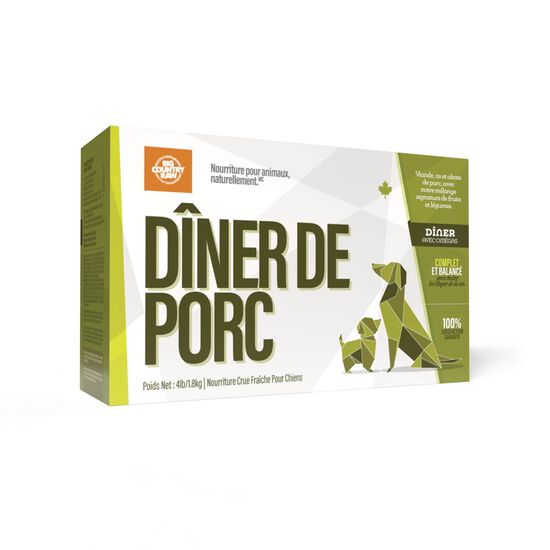 Nourriture crue pour chiens, repas au porc 1,8 kg Image NaN