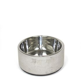 Stainless steel bowl on concrete base