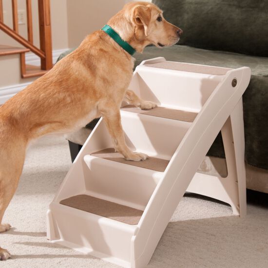 Escalier pour chien pliant à 4 marches en plastique charge 60kg 64 x 39 x  49 cm feutre doux chiens et chats café - Conforama