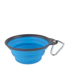 Collapsible travel bowl with carabiner, blue