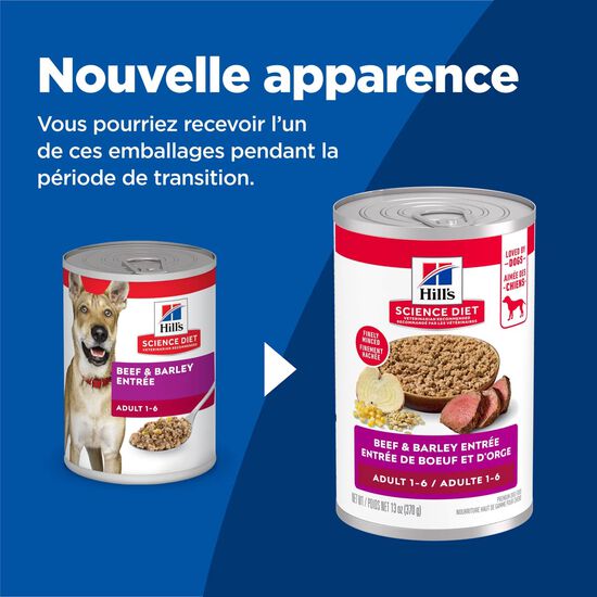 Entr&eacute;e de boeuf et d'orge pour chiens adultes 1-6, 370 g Image NaN