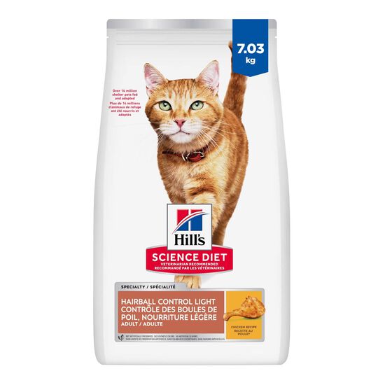 Nourriture légère sèche « Hairball Control » au poulet pour chats adultes, 7,03 kg Image NaN