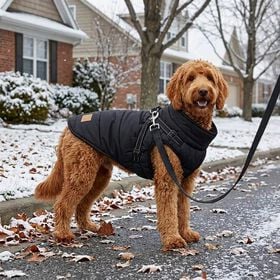 Manteau d&rsquo;hiver style puffer avec harnais ajustable int&eacute;gr&eacute; pour chiens