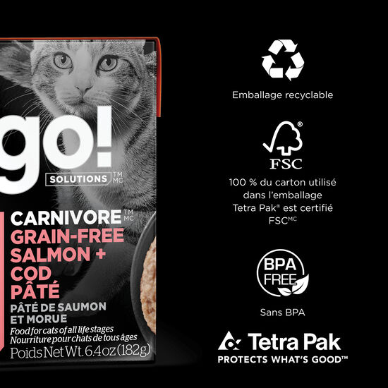 Pâté « Carnivore » de saumon et morue sans grains pour chats, 182 g Image NaN