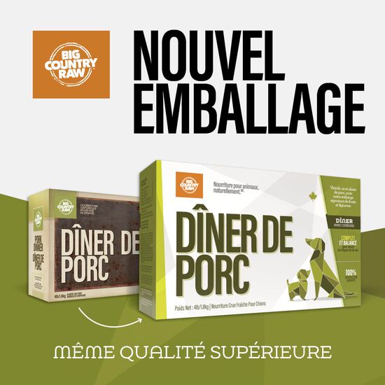 Nourriture crue pour chiens, repas au porc 1,8 kg Image NaN