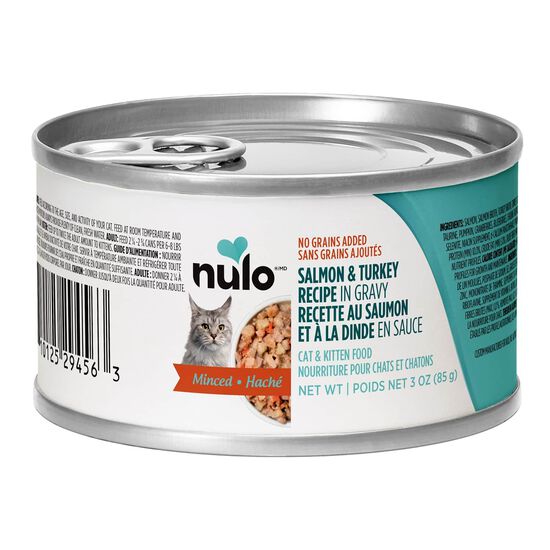 Nourriture humide sans grains au saumon et &agrave; la dinde en sauce pour chats et chatons, 85 g Image NaN