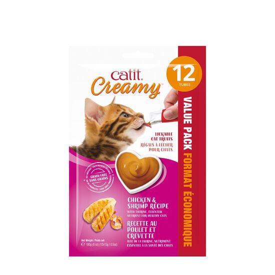 Gâterie Creamy pour chats, poulet et crevette, paquet de 12 Image NaN