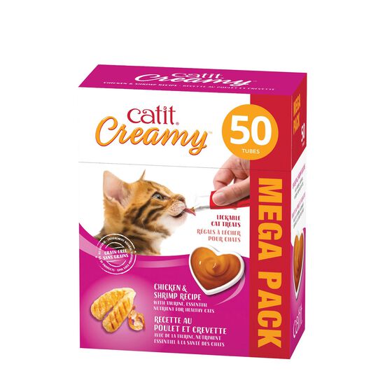 Gâterie Creamy pour chats, poulet et crevette, paquet de 50 Image NaN