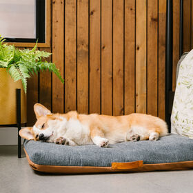 Lit c&eacute;leste tiss&eacute; et cuir