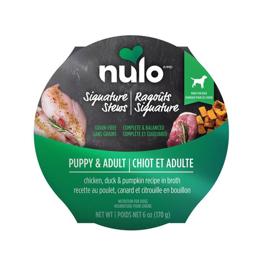 Rago&ucirc;t Signature sans grains au poulet, canard et citrouille en bouillon pour chiots et chiens adultes, 170 g Image NaN